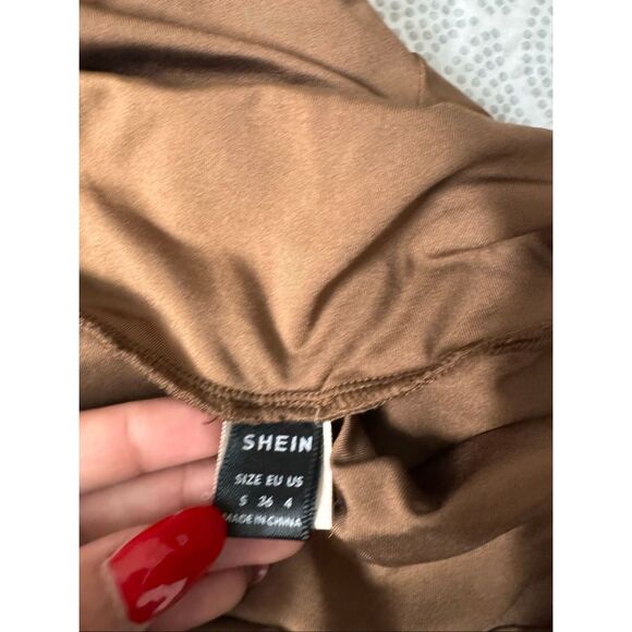 Brown High Waist Stretch Biker Shorts Size S – Soft Polyester, Comfy Fit - Picture 7 of 8